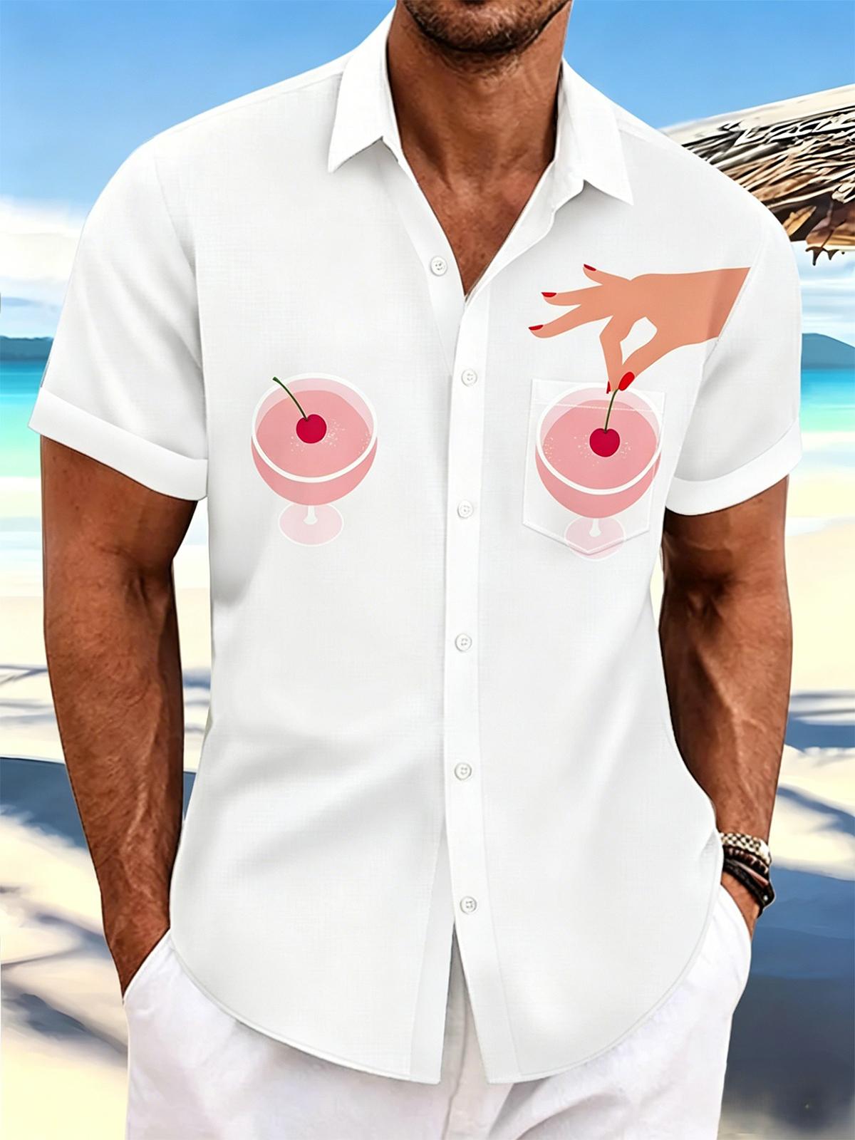 Oceanlyte Fun Cherry Cocktail Wine Men's Pocket Short Sleeve Shirts