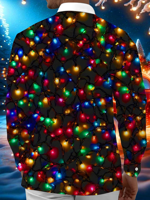 Oceanlyte Funny Fairy Lights Gentleman's Bow Tie Xmas Men's Pocket Long Sleeve Shirts