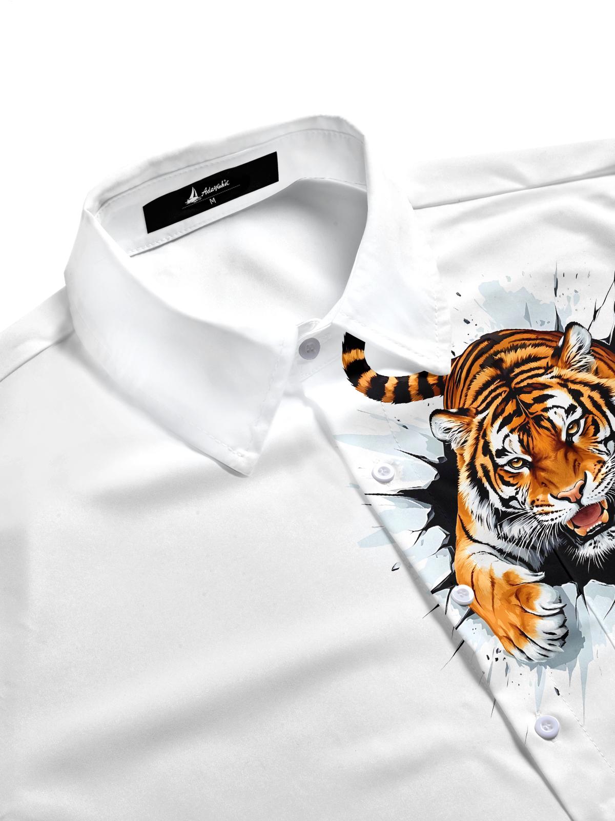 Oceanlyte Tiger Print Men's Pocket Short Sleeve Shirts