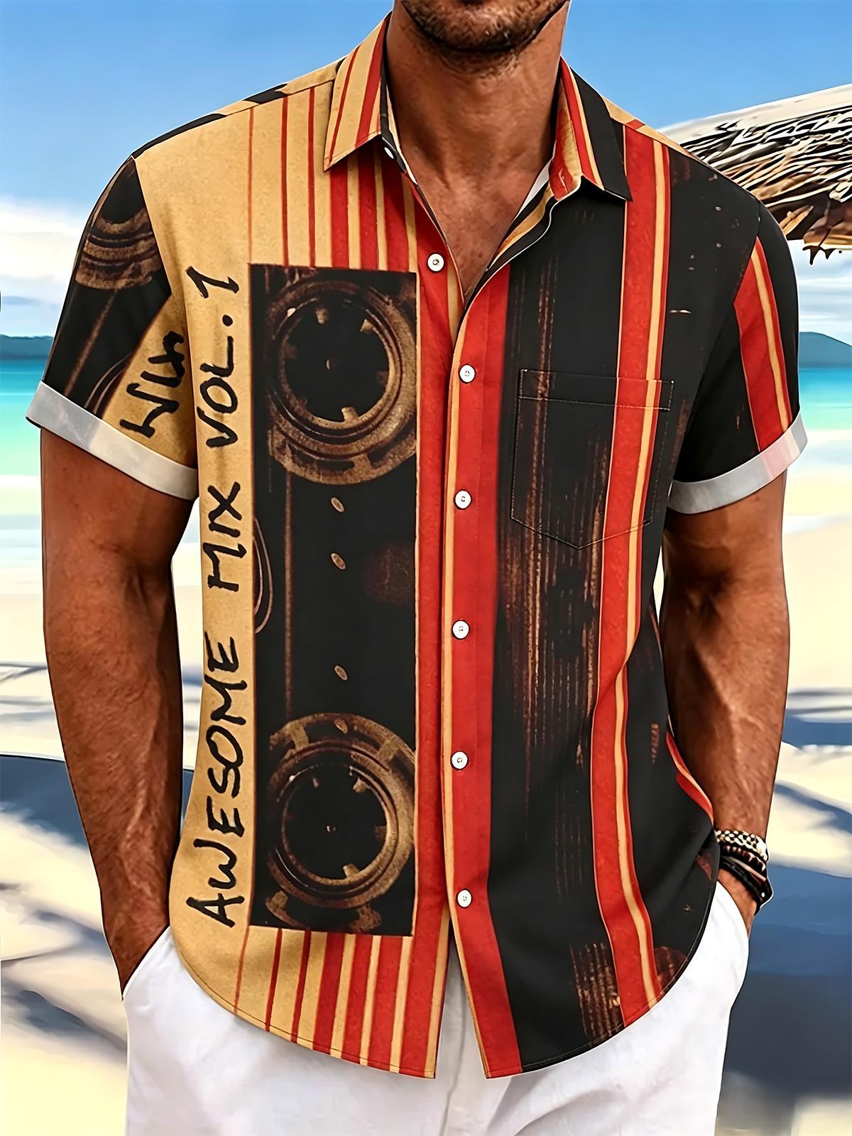 Oceanlyte Retro Cassette Music "Awesome Mix Vol.1" Men's Pocket Short Sleeve Shirts