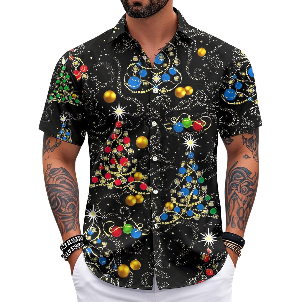 Oceanlyte Christmas Hawaiian Shirts for Men Christmas Tree Short Sleeve Holiday Shirts Trendy Basic Tops for Leisure Vacation fabulous