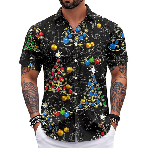 Oceanlyte Christmas Hawaiian Shirts for Men Christmas Tree Short Sleeve Holiday Shirts Trendy Basic Tops for Leisure Vacation fabulous