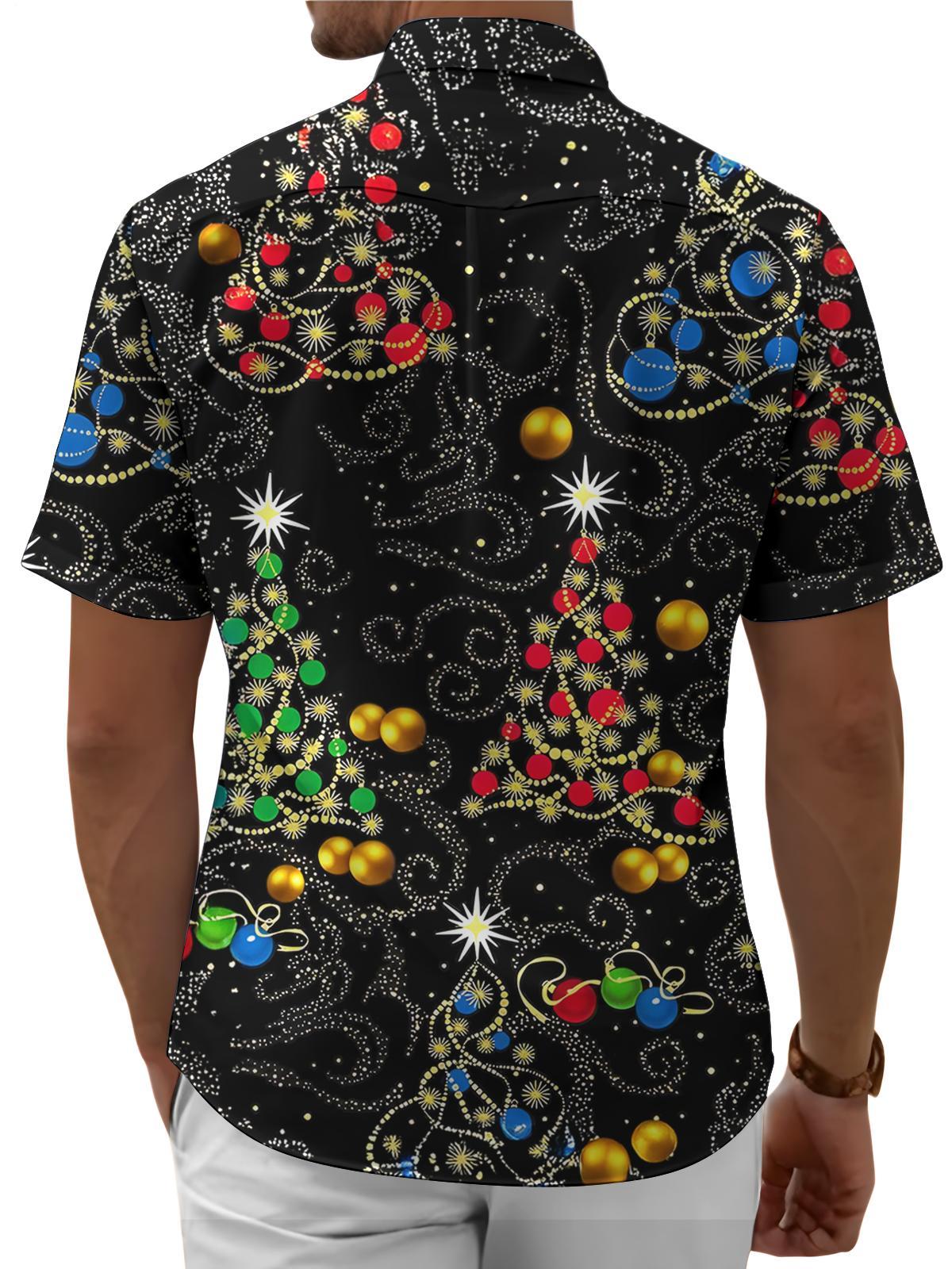 Oceanlyte Christmas Hawaiian Shirts for Men Christmas Tree Short Sleeve Holiday Shirts Trendy Basic Tops for Leisure Vacation fabulous