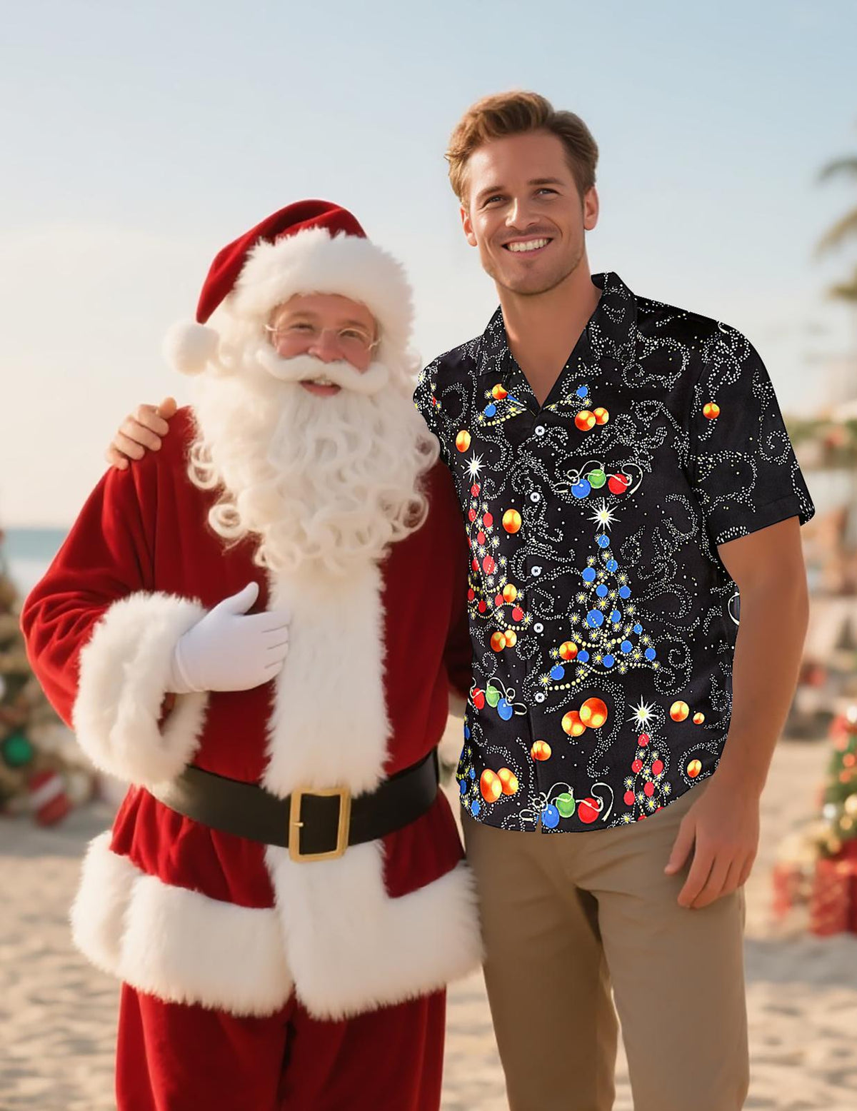 Oceanlyte Christmas Hawaiian Shirts for Men Christmas Tree Short Sleeve Holiday Shirts Trendy Basic Tops for Leisure Vacation fabulous