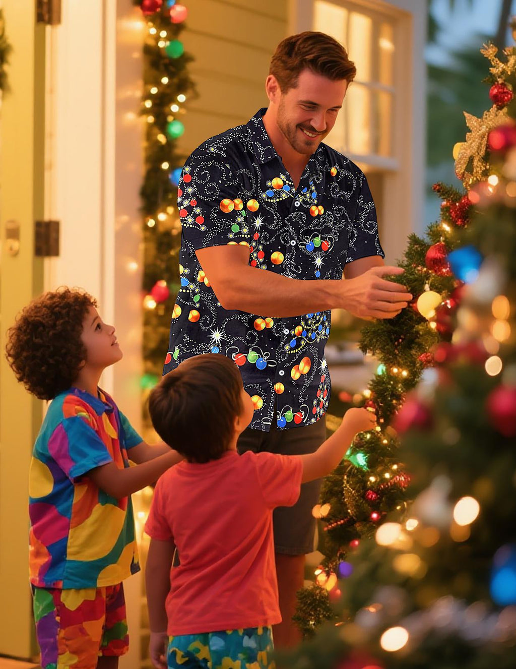 Oceanlyte Christmas Hawaiian Shirts for Men Christmas Tree Short Sleeve Holiday Shirts Trendy Basic Tops for Leisure Vacation fabulous