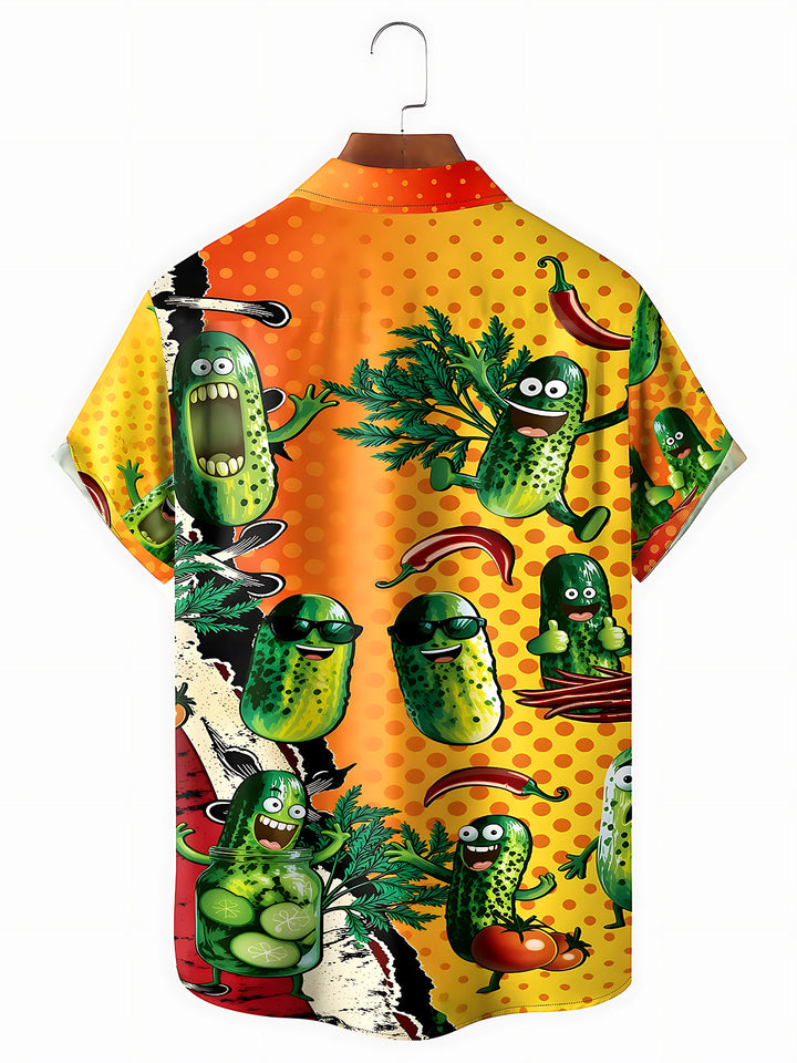 Funny Cucumber Men's Pocket Short Sleeve Shirts