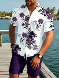 Hawaiian Floral Men's Short Sleeve Pocket Shirts And Shorts Set