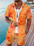 Hawaiian Floral Men's Short Sleeve Pocket Shirts And Shorts Set
