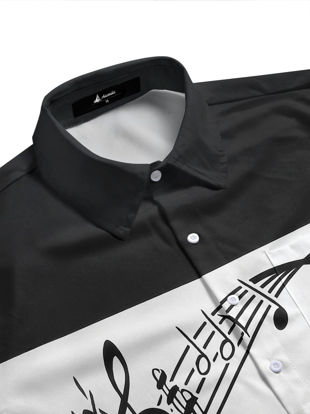 Drum Set Note Print Men's Pocket Short Sleeve Shirts
