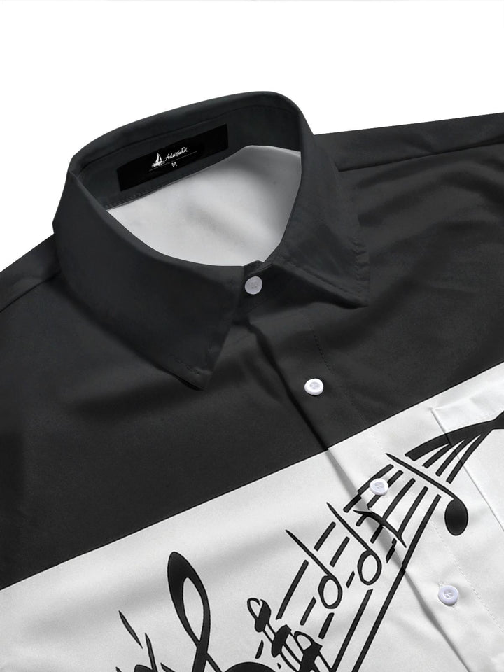 Drum Set Note Print Men's Pocket Short Sleeve Shirts