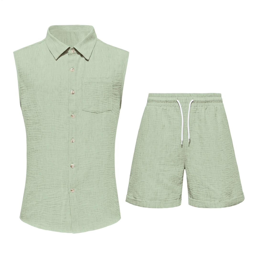 Mens 2 Piece Short Set Sleeveless Collared Button Down Vest with Shorts Casual Vacation Outfits Daily Wear clever