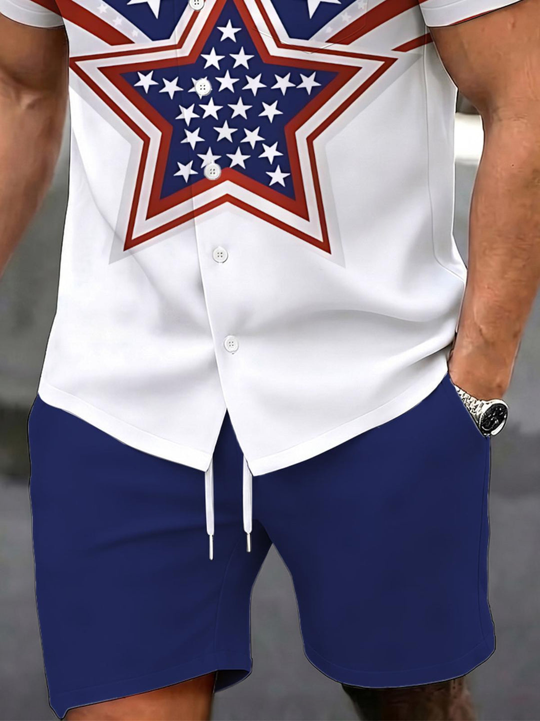 Independence Day Print Men's Pocket Short Sleeve Sets