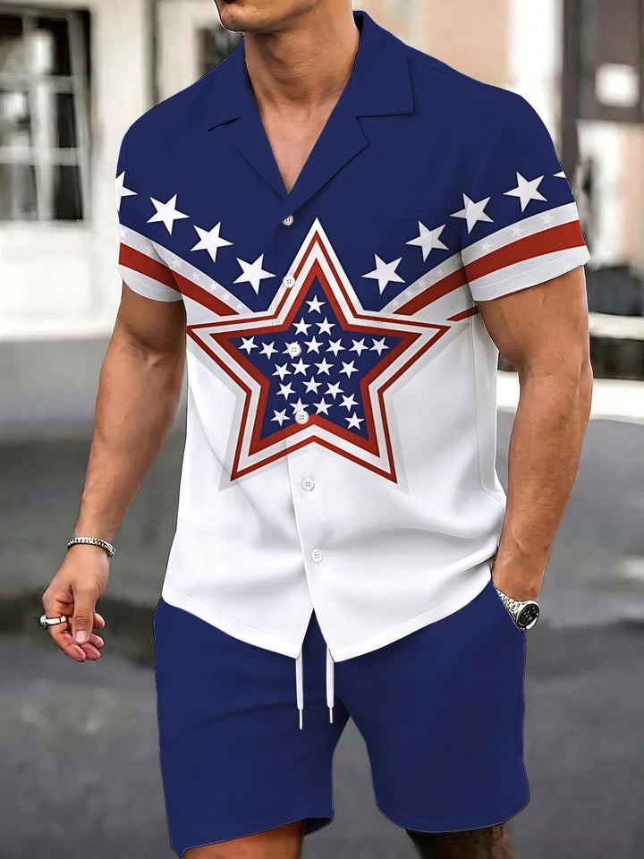 Independence Day Print Men's Pocket Short Sleeve Sets
