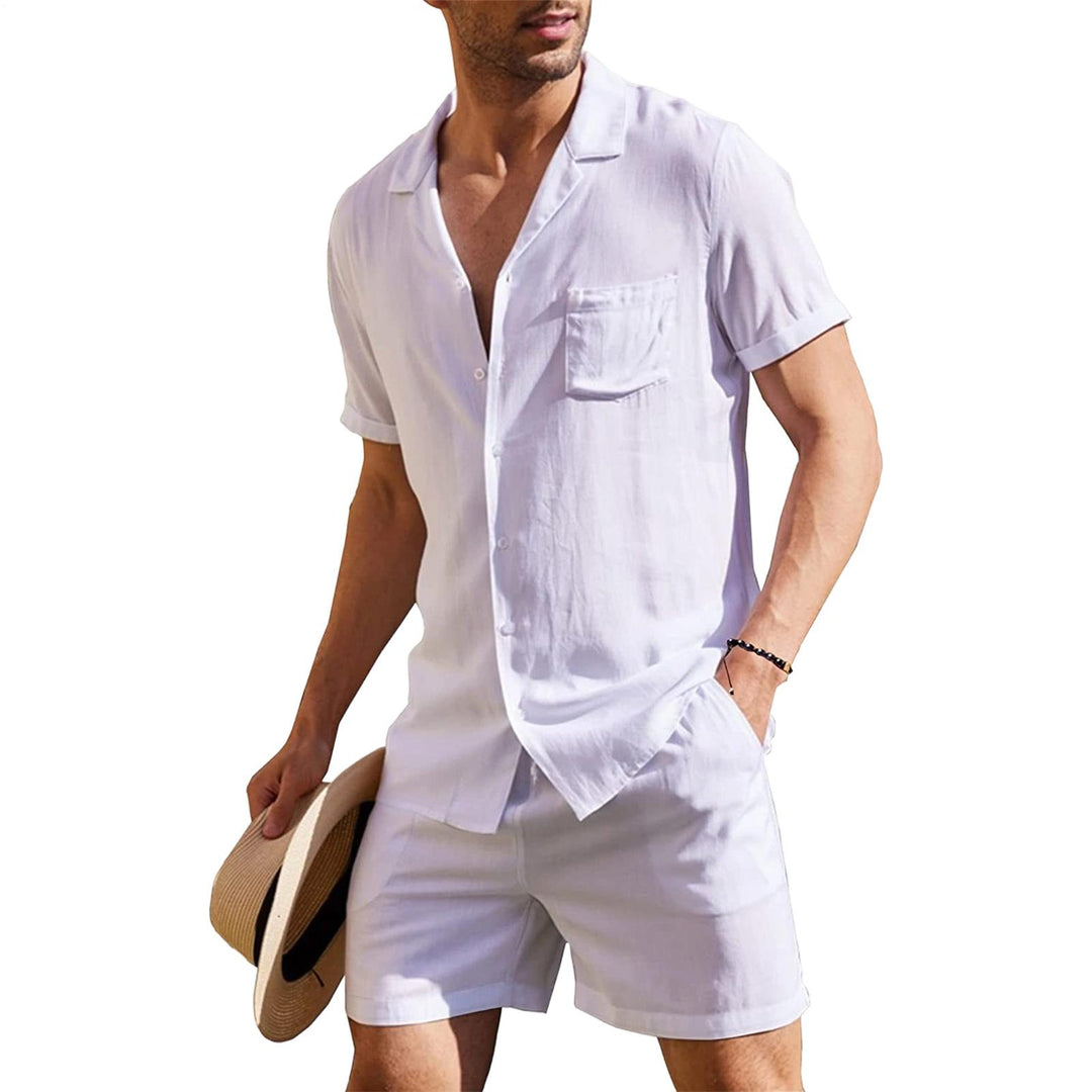 Mens Short Sets 2 Piece Botton Up Shirt and Shorts Outfits Lounge Matching Set for Vacation Beach Travel steadfast