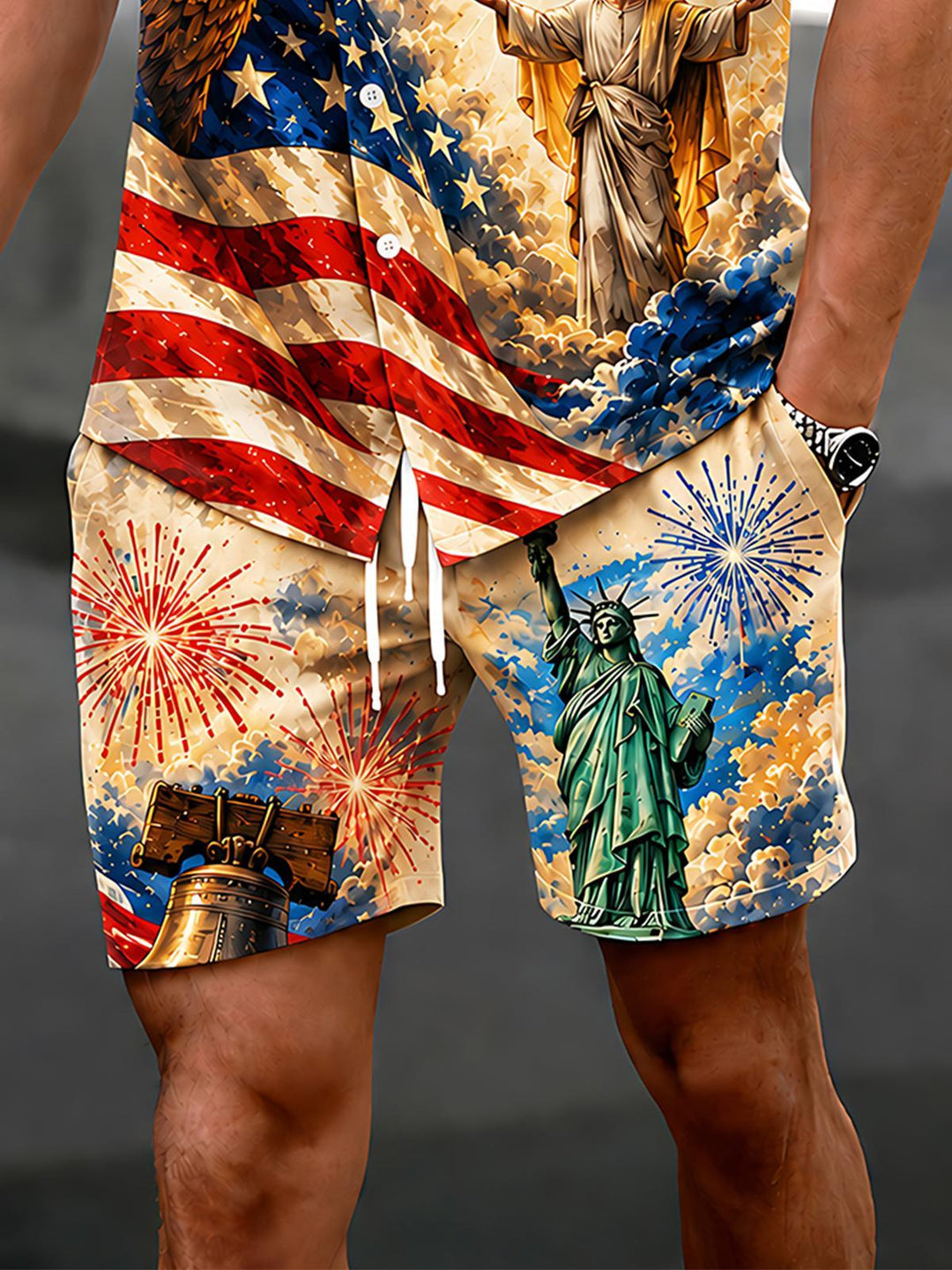 American Independence Day Faith Freedom Jesus Religious Eagle Men's Pocket Short Sleeve Set