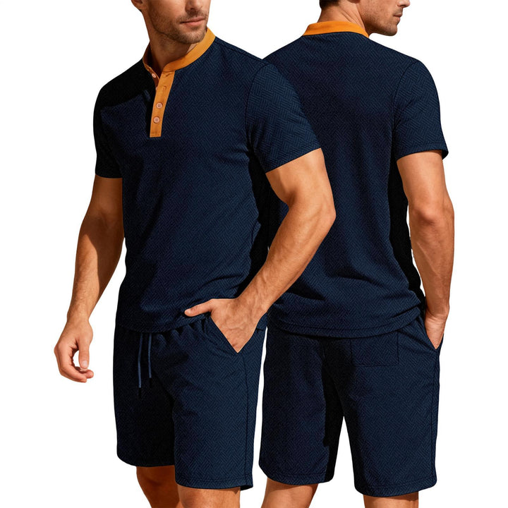 Mens Short Sets 2 Piece Outfits Textured 2 Piece Summer Short Sleeve Crewnek Button Sweatsuit Sets for Gym great gift