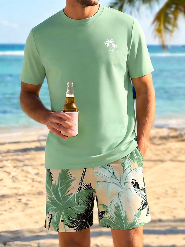Hawaiian Coconut Trees Men's Short Sleeve Round Neck T-shirt And Shorts Set