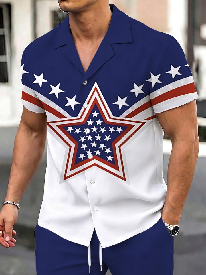 Independence Day Print Men's Pocket Short Sleeve Sets