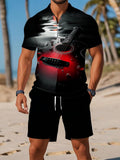 Guitar Art Print Men's Short Sleeve Zipper Polo And Shorts Set