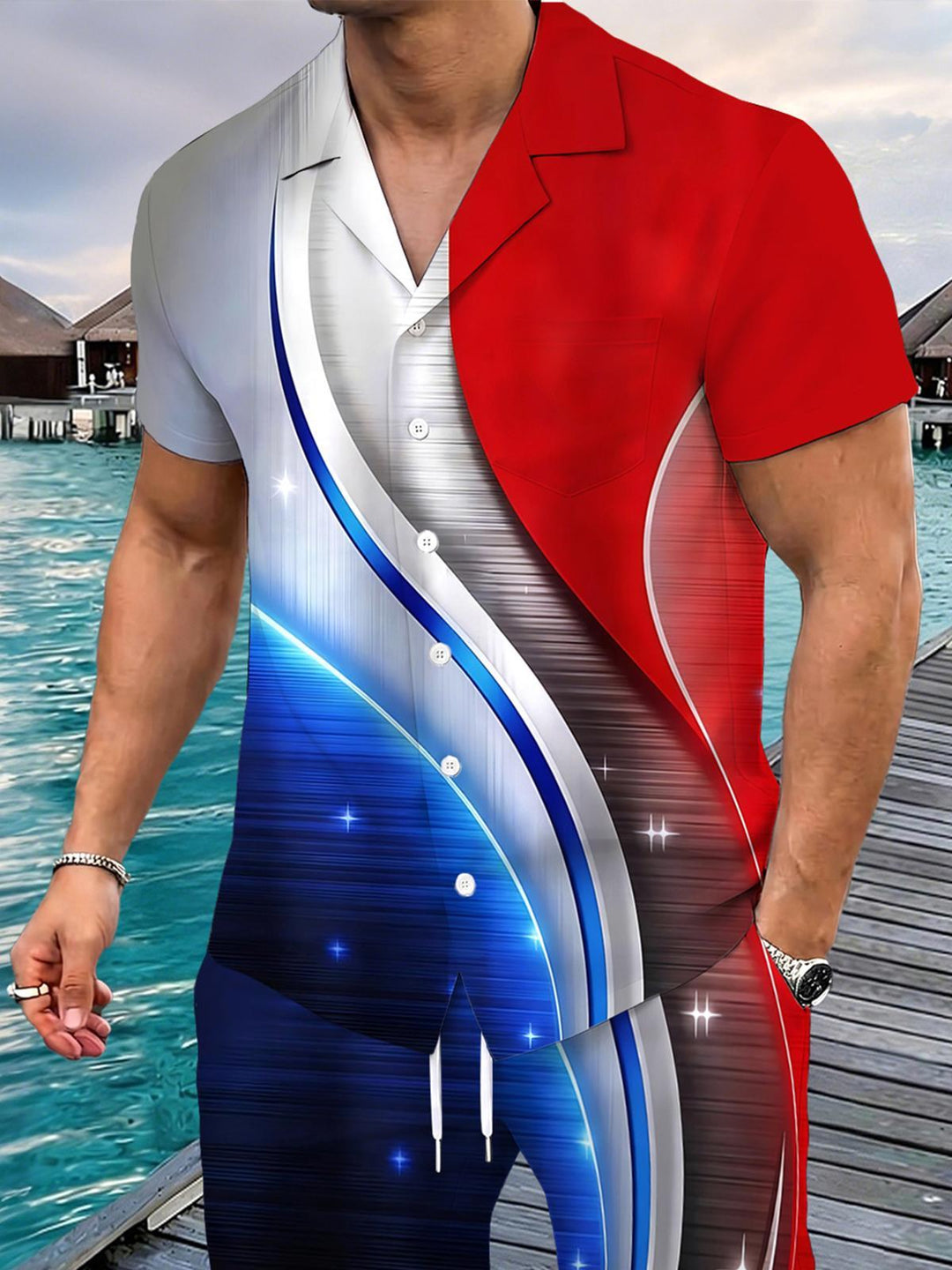 Independence Abstract Men's Pocket Short Sleeve Set