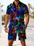 Guitar Music Art Print Men's Short Sleeve Zipper Polo And Shorts Set