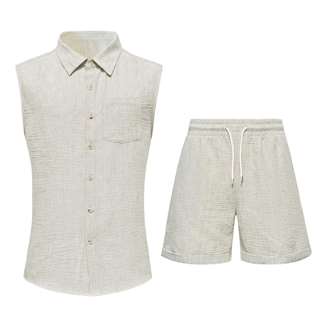 Mens 2 Piece Short Set Sleeveless Collared Button Down Vest with Shorts Casual Vacation Outfits Daily Wear clever