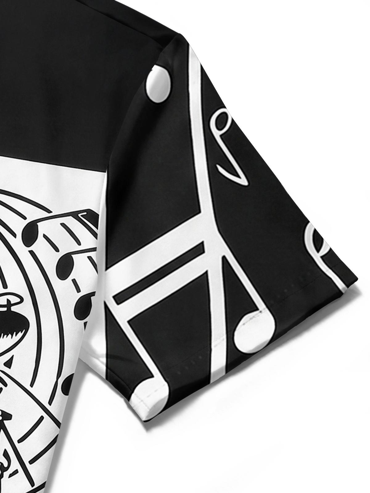 Drum Set Note Print Men's Pocket Short Sleeve Shirts