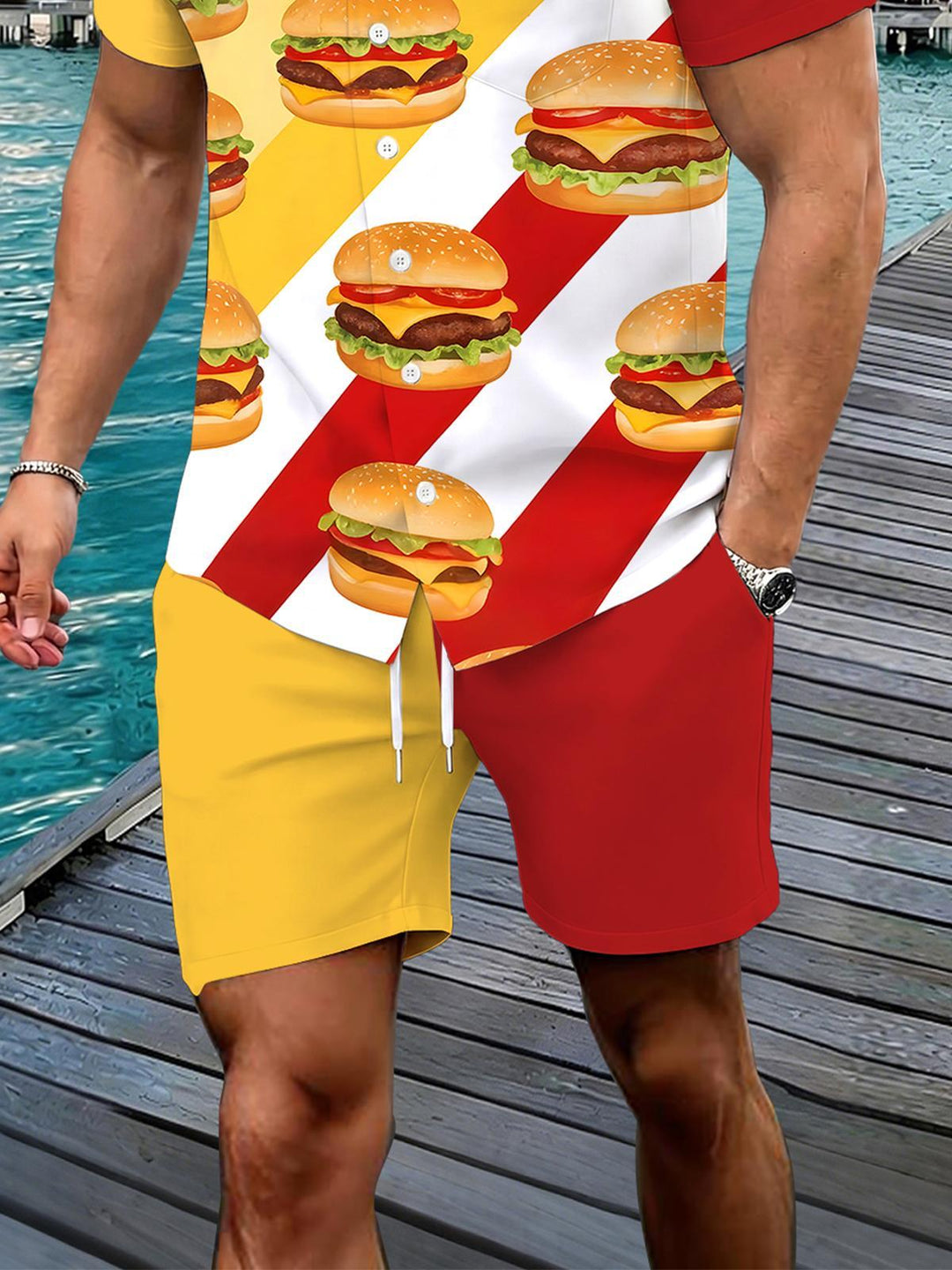 Hamburger Men's Pocket Short Sleeve Set