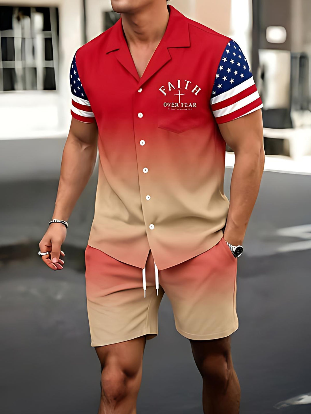 Independence Day Gradient Men's Print Pocket Sets