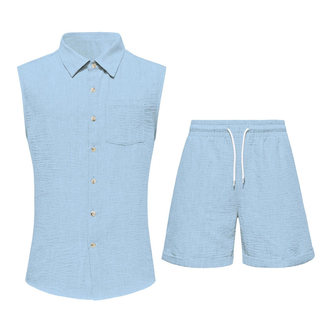 Mens 2 Piece Short Set Sleeveless Collared Button Down Vest with Shorts Casual Vacation Outfits Daily Wear clever