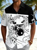 Drum Set Note Print Men's Pocket Short Sleeve Shirts
