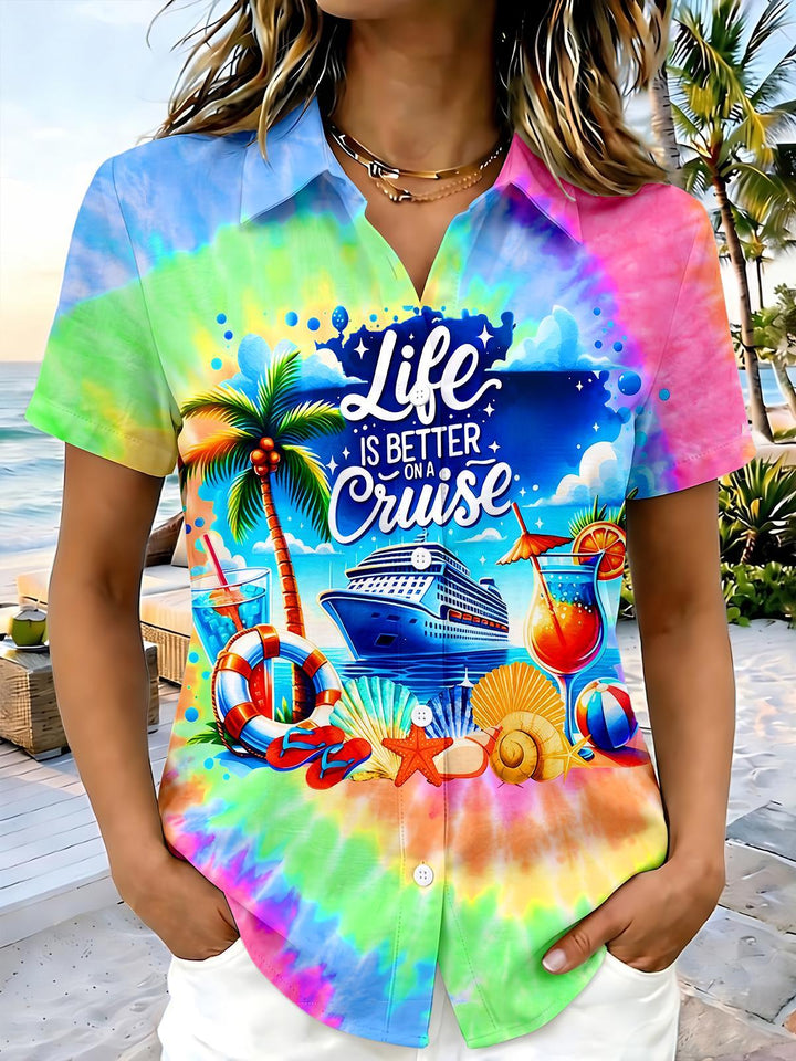 Hawaiian Tie Dye Life Is Better On A Cruise Women's Short Sleeve Shirts