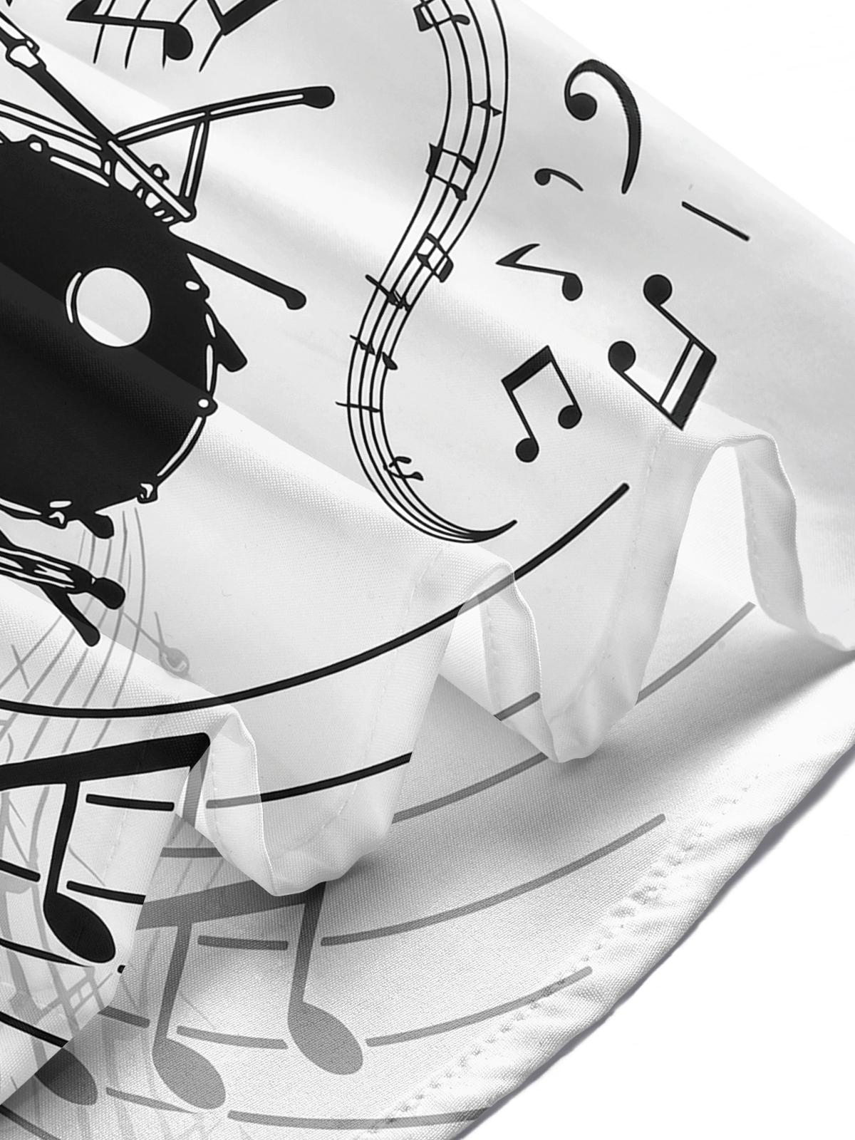 Drum Set Note Print Men's Pocket Short Sleeve Shirts