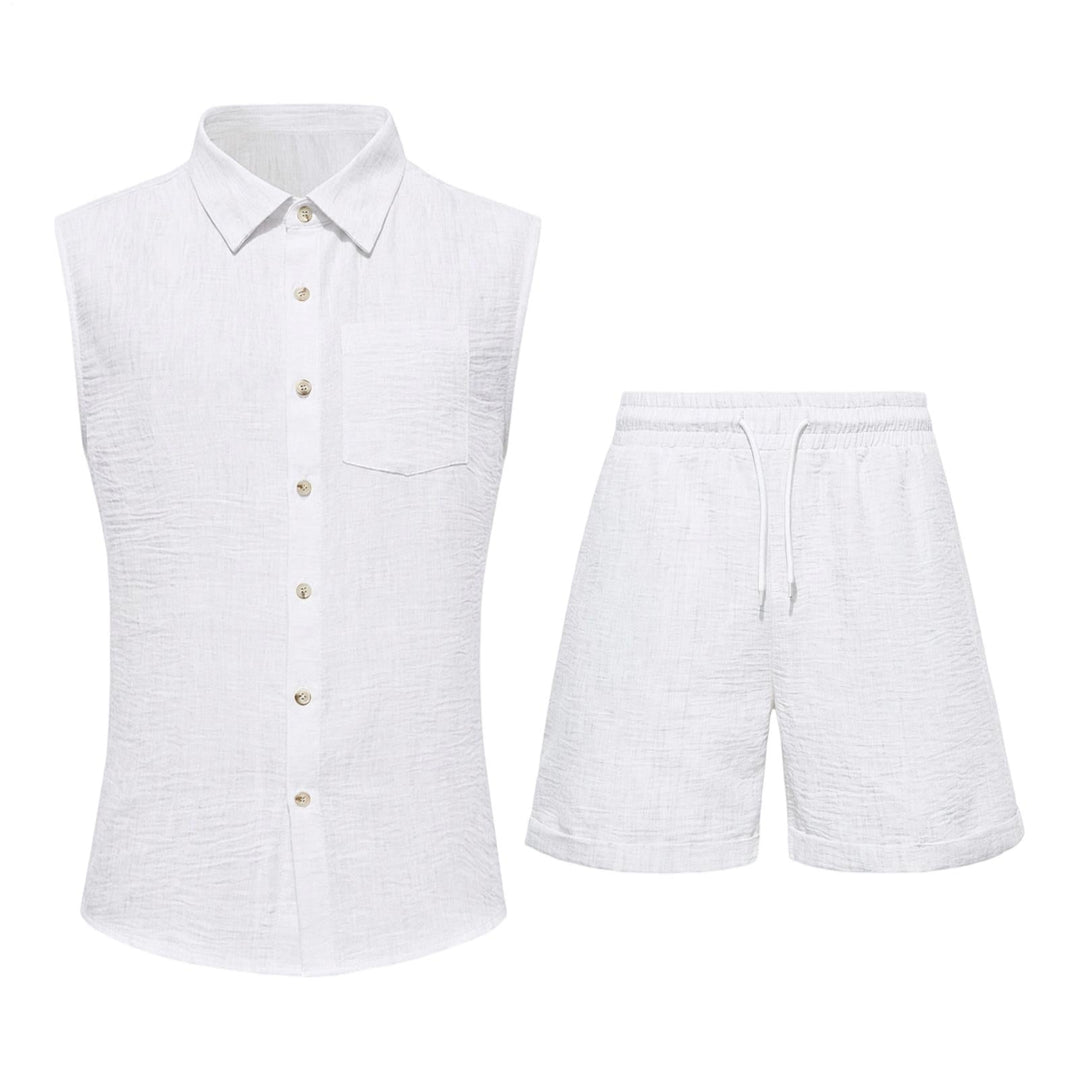 Mens 2 Piece Short Set Sleeveless Collared Button Down Vest with Shorts Casual Vacation Outfits Daily Wear clever