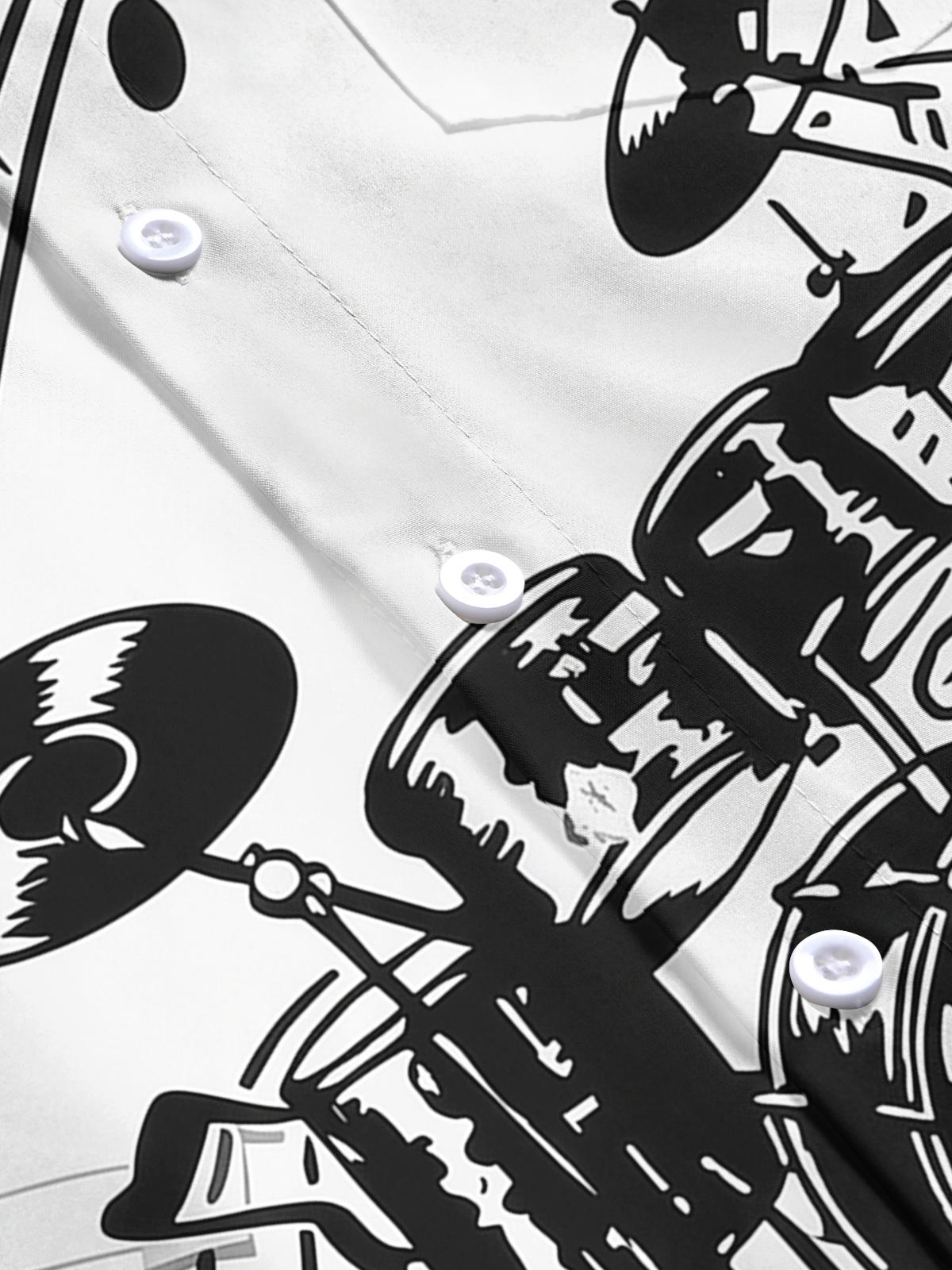 Drum Set Note Print Men's Pocket Short Sleeve Shirts