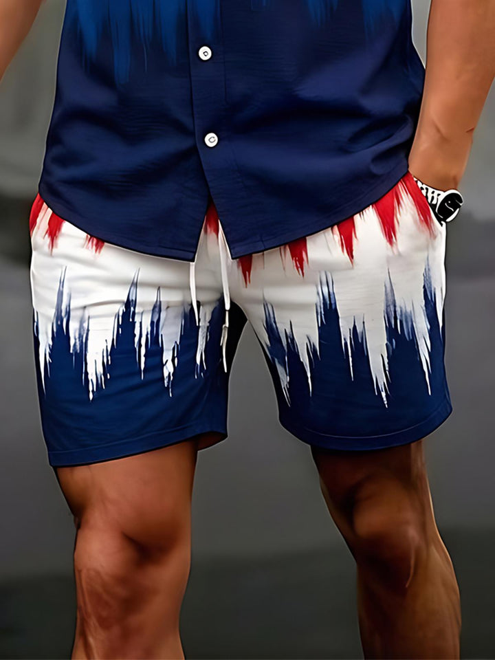 Independence Day American Flag Gradient Tie Dye Men's Pocket Short Sleeve Set