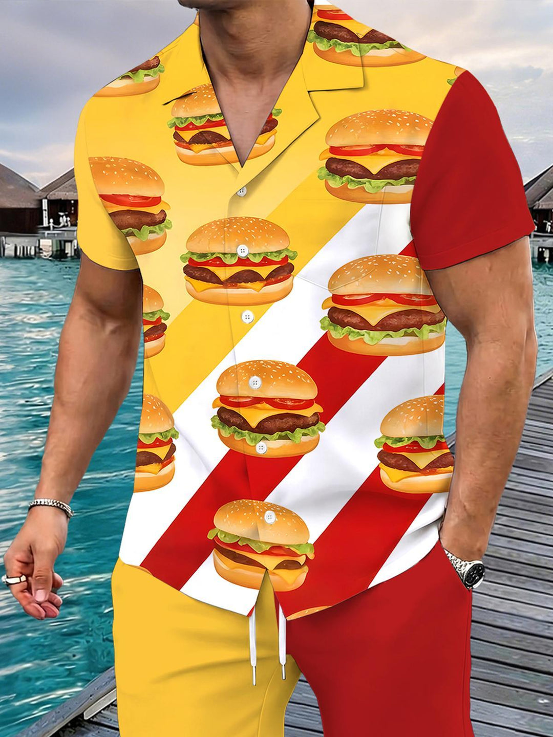 Hamburger Men's Pocket Short Sleeve Set