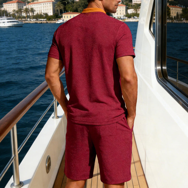 Mens Short Sets 2 Piece Outfits Textured 2 Piece Summer Short Sleeve Crewnek Button Sweatsuit Sets for Gym great gift