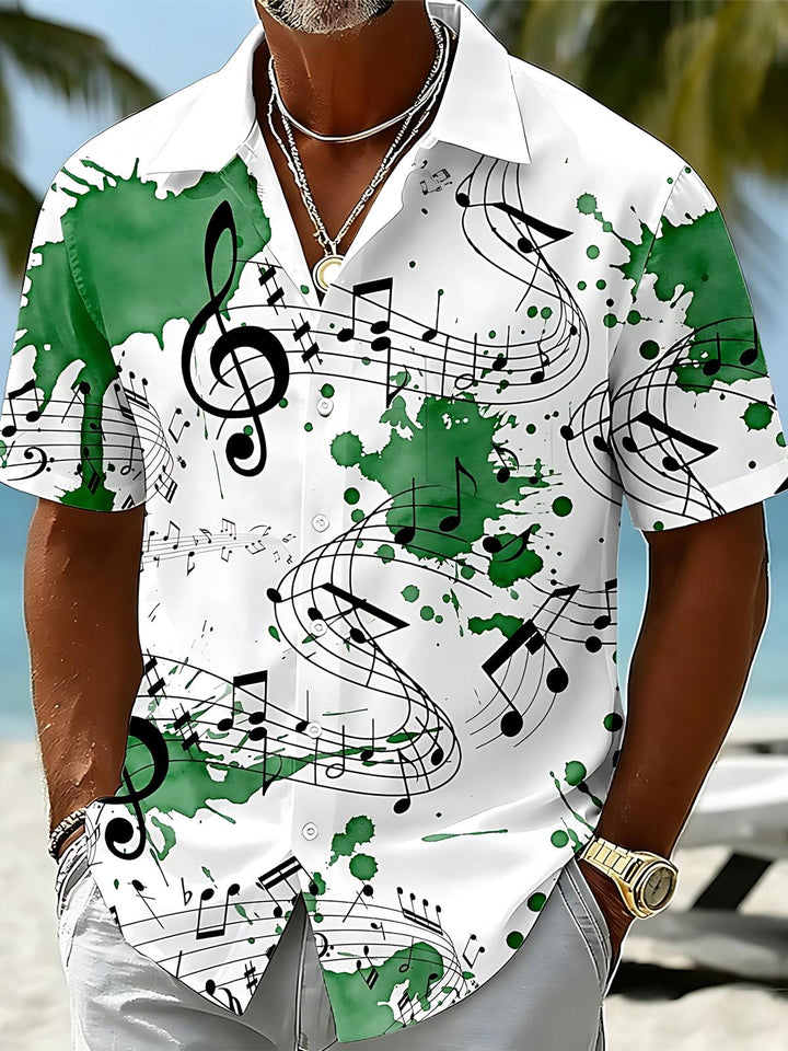 Musical Note Print Men's Pocket Short Sleeve Shirts