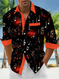 Oceanlyte Men's Musical Notes Graphic Print Long Sleeve Button Down Shirt with Chest Pocket