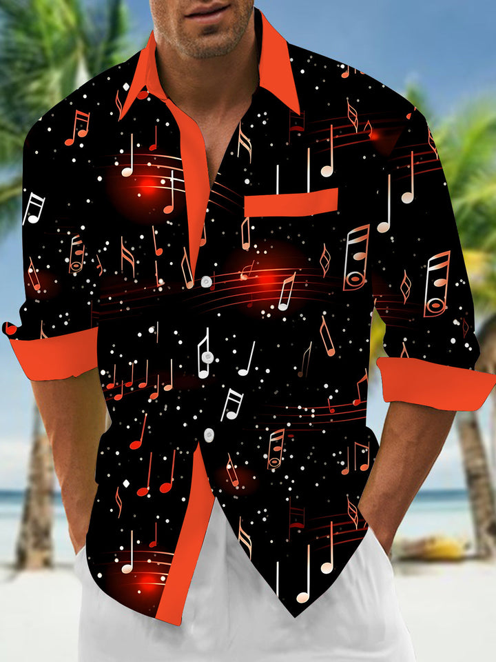 Oceanlyte Men's Musical Notes Graphic Print Long Sleeve Button Down Shirt with Chest Pocket