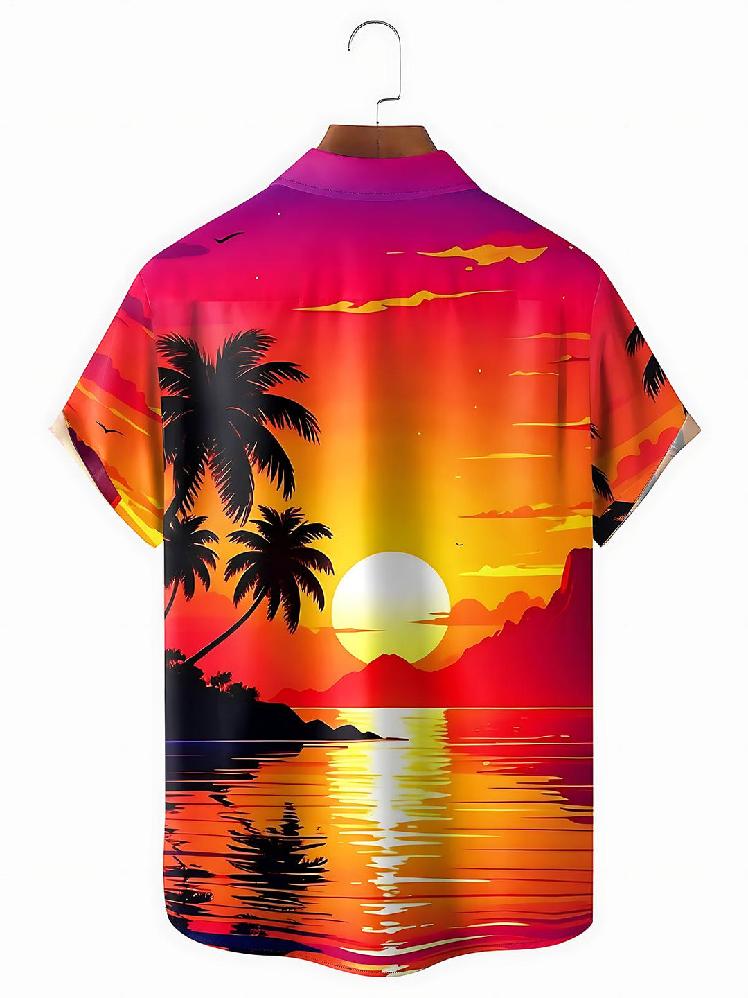 Hawaiian Sunset Coconut Trees Men's Pocket Short Sleeve Shirts