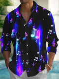Oceanlyte Men's Graphic Glowing Musical Notes Print Long Sleeve Button Down Shirt with Chest Pocket