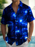 Oceanlyte Men's Abstract Musical Note Graphic Print Short Sleeve Button Down Shirt with Chest Pocket