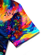 Oceanlyte Men's Graphic Abstract Psychedelic Cat Music Notes Print Short Sleeve Button Down Shirt with Chest Pocket