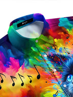 Oceanlyte Men's Graphic Abstract Psychedelic Cat Music Notes Print Short Sleeve Button Down Shirt with Chest Pocket