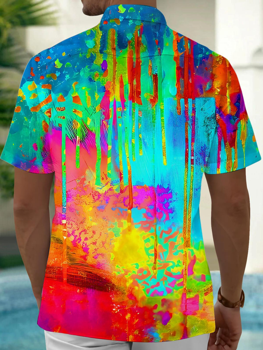Art Colorful Tie-Dye Splash Paint Men's Pocket Short Sleeve Shirts