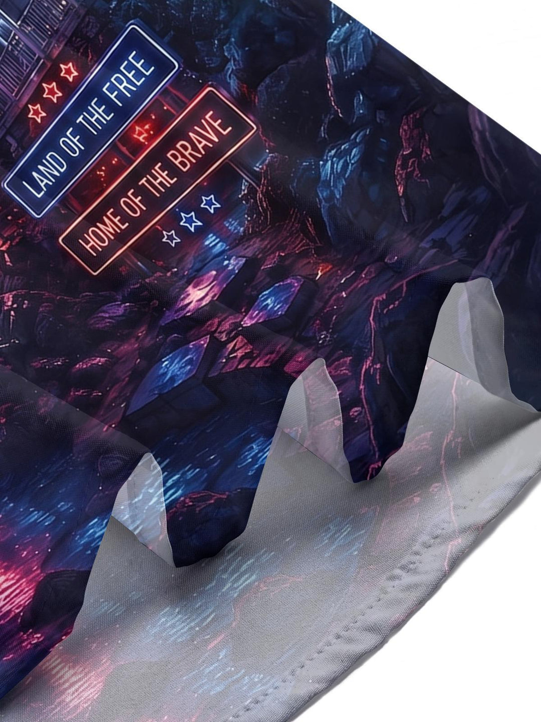 Independence Day Lighthouse Neon Night Scene Men's Pocket Short Sleeve Shirts