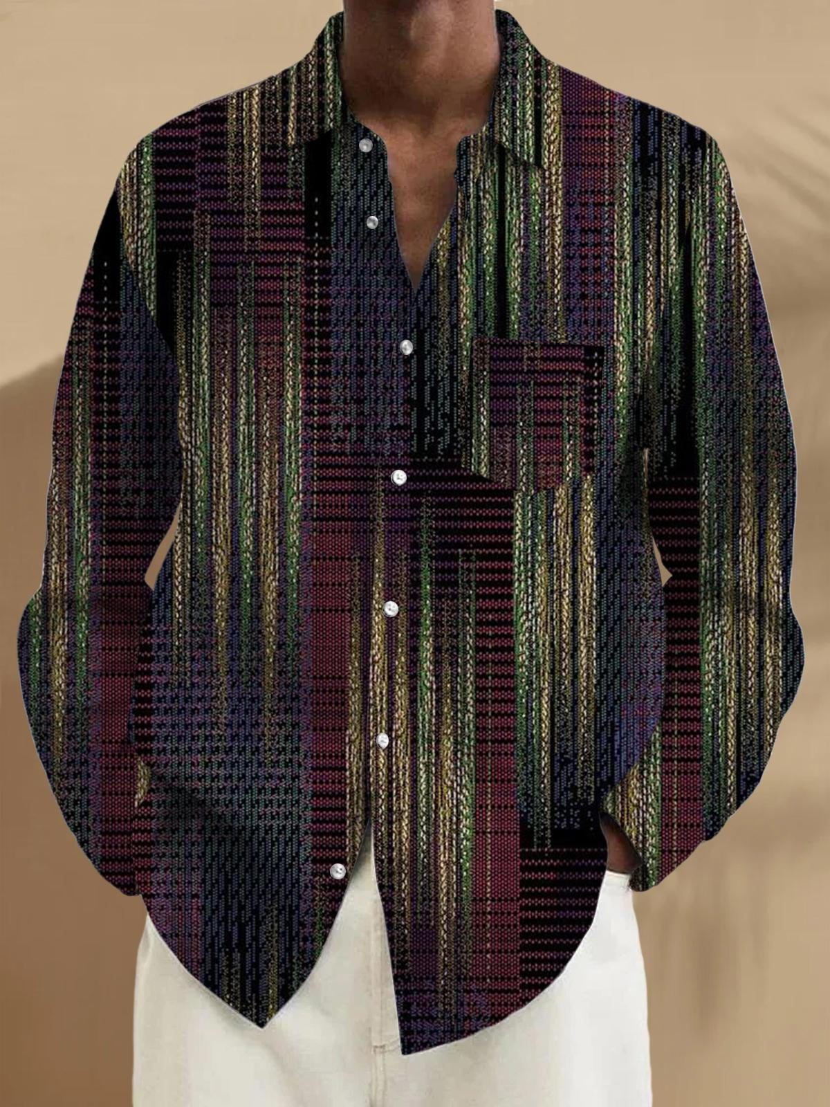 Oceanlyte Men's Abstract Textured Vertical Stripe Print Long Sleeve Button Down Shirt with Chest Pocket