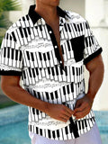 Oceanlyte Men's Graphic Geometric Piano Keys Musical Notes Print Short Sleeve Button Down Shirt with Chest Pocket